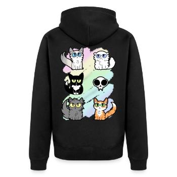 Huskatter und eine Schädelkarikatur - Unisex Premium Bio Zip Hoodie - Schwarz - Hinten - Nico (187cm)