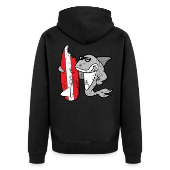 Planche de surf requin style grunge vintage rétro - Veste à capuche bio Premium Unisexe - noir - Dos - Nico (187cm)
