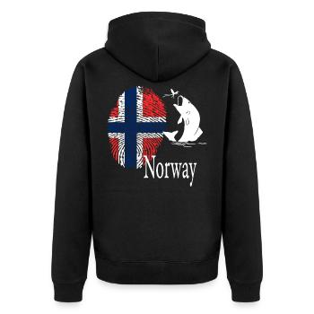 Norwegen Vintage Geschenk - Unisex Premium Bio Zip Hoodie - Schwarz - Hinten - Nico (187cm)