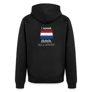 Niederlande Holland Sprache Superkraft Lustig Spaß - Unisex Premium Bio Zip Hoodie - Schwarz - Hinten - Nico (187cm)