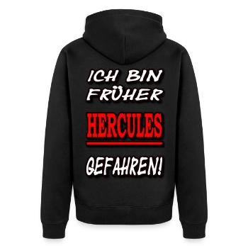 Ich bin früher Hercules gefahren! - Unisex Premium Bio Zip Hoodie - Schwarz - Hinten - Nico (187cm)