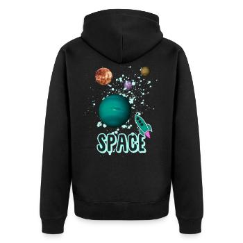 Space - Rocket - Galaxy - Unisex Premium Organic Zip Hoodie - black - Back - Nico (187cm)