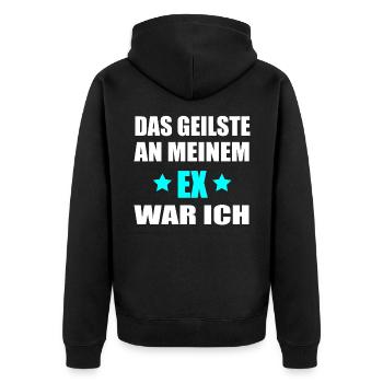 Das Geilste an meinem Ex war ich - Geschenk - Unisex Premium Bio Zip Hoodie - Schwarz - Hinten - Nico (187cm)