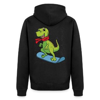 Snowboard Dino Dinosaurier Geschenk Kinder Jungen - Unisex Premium Bio Zip Hoodie - Schwarz - Hinten - Nico (187cm)