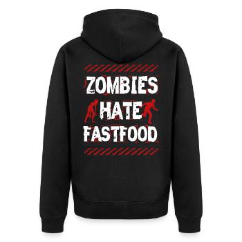 Zombies Hassen Fast Food Halloween Lustig Geschenk - Unisex Premium Bio Zip Hoodie - Schwarz - Hinten - Nico (187cm)