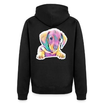 Dackel - Unisex Premium Bio Zip Hoodie - Schwarz - Hinten - Nico (187cm)