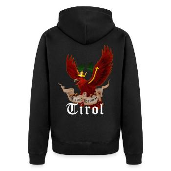 Tiroler Adler mit Banner Meine Heimat Tirol - Unisex Premium Bio Zip Hoodie - Schwarz - Hinten - Nico (187cm)