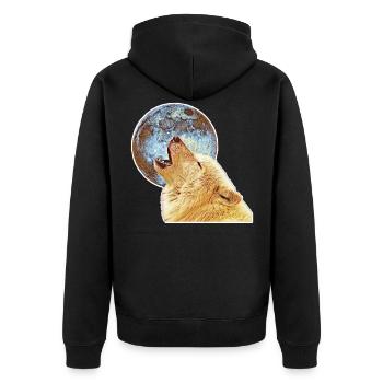 wolf - Unisex Premium Organic Zip Hoodie - black - Back - Nico (187cm)