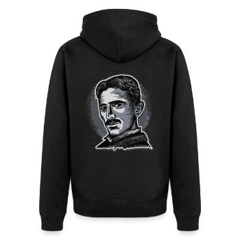 Nikola Tesla Erfinder, Physiker, Elektroingenieur - Unisex Premium Bio Zip Hoodie - Schwarz - Hinten - Nico (187cm)