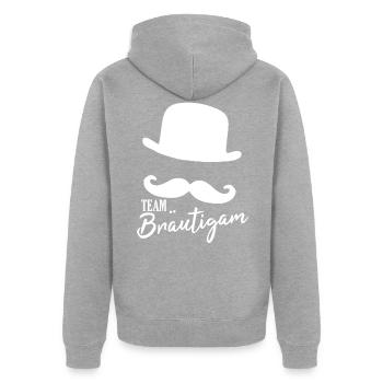 Team Bräutigam - Unisex Premium Bio Zip Hoodie - Grau meliert - Hinten - Nico (187cm)