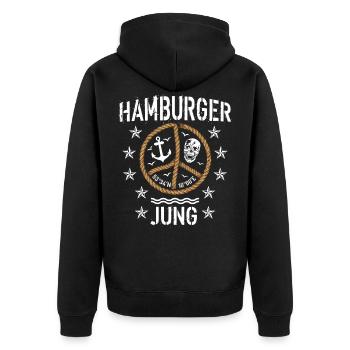 98 Hamburger Jung Peace Anker Seil - Unisex Premium Bio Zip Hoodie - Schwarz - Hinten - Nico (187cm)