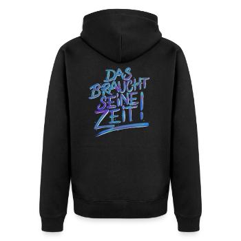 Zeit - Unisex Premium Bio Zip Hoodie - Schwarz - Hinten - Nico (187cm)