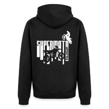 Supermoto Lifestyle Motorrad Biker Bikerin - Unisex Premium Bio Zip Hoodie - Schwarz - Hinten - Nico (187cm)