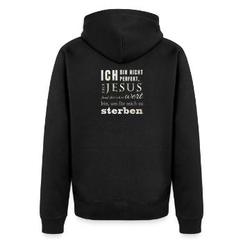 Jesus is Lord, Saves, Christus, Jesus, Bibel, God - Unisex Premium Bio Zip Hoodie - Schwarz - Hinten - Nico (187cm)