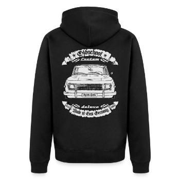 Oldtimer DDR 353 Oldschool Eisenach - Unisex Premium Bio Zip Hoodie - Schwarz - Hinten - Nico (187cm)
