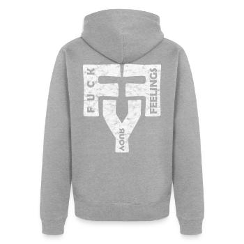 Fuck Your Feelings - Unisex Premium Bio Zip Hoodie - Grau meliert - Hinten - Nico (187cm)