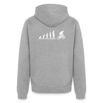 BMX Dirt Bike Evolution I Du singe au vélo - Veste à capuche bio Premium Unisexe - gris chiné - Dos - Nico (187cm)