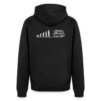 Die Camping Evolution - Unisex Premium Bio Zip Hoodie - Schwarz - Hinten - Nico (187cm)