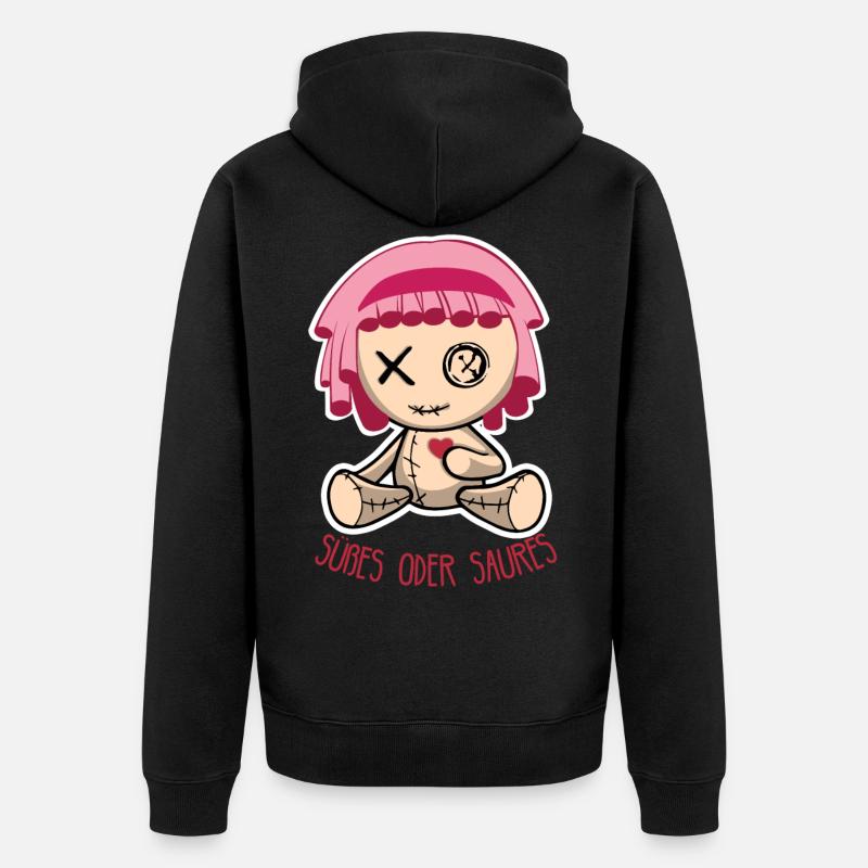Halloween Puppe - Süßes oder Saures - Unisex Premium Bio Zip Hoodie - Schwarz