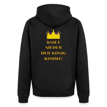 Kniet nieder der König kommt! - Unisex Premium Bio Zip Hoodie - Schwarz - Hinten - Nico (187cm)