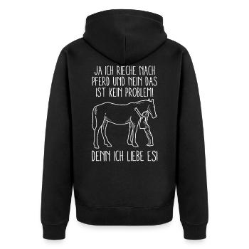 Ja ich rieche nach Pferd - Unisex Premium Bio Zip Hoodie - Schwarz - Hinten - Nico (187cm)