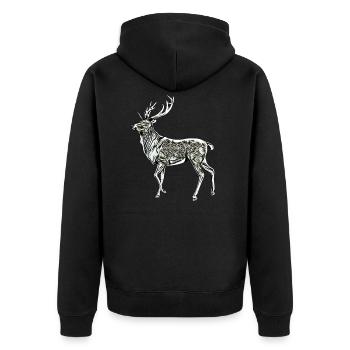 Hirsch - Unisex Premium Bio Zip Hoodie - Schwarz - Hinten - Nico (187cm)