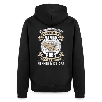 Die wichtigsten Menschen nennen mich Opa Geschenk - Unisex Premium Bio Zip Hoodie - Schwarz - Hinten - Nico (187cm)