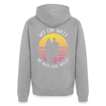 Surfer - Unisex Premium Bio Zip Hoodie - Grau meliert - Hinten - Nico (187cm)