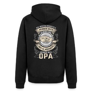 Nur die wichtigsten Menschen nennen mich Opa Shirt - Unisex Premium Bio Zip Hoodie - Schwarz - Hinten - Nico (187cm)