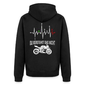Motorrad Puls Gänge Das Verstehst Du Nicht Männer - Unisex Premium Bio Zip Hoodie - Schwarz - Hinten - Nico (187cm)