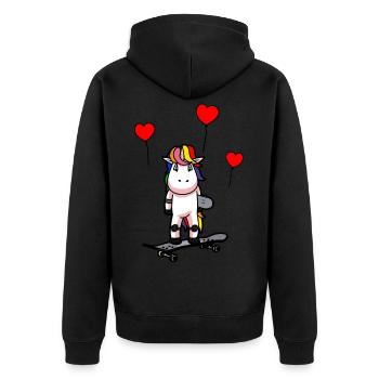 Skater Skaten Einhorn Sport Fantasy Jugendliche - Unisex Premium Bio Zip Hoodie - Schwarz - Hinten - Nico (187cm)