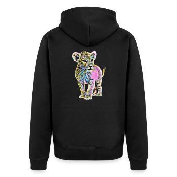 lion - Unisex Premium Organic Zip Hoodie - black - Back - Nico (187cm)