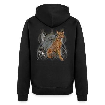 Podenco Shirt und Accessoires - Hundeshirt - Unisex Premium Bio Zip Hoodie - Schwarz - Hinten - Nico (187cm)
