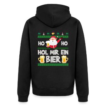 Weihnachten Weihnachtsmann Ho Ho Bier Winter Xmas - Unisex Premium Bio Zip Hoodie - Schwarz - Hinten - Nico (187cm)