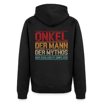 Onkel: der Mann der Mythos der schlechte Einfluss - Unisex Premium Bio Zip Hoodie - Schwarz - Hinten - Nico (187cm)
