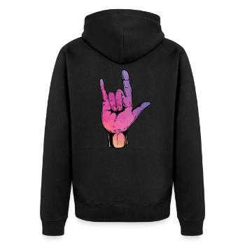 Rock On Cool Hand Sign Rocker Konzert Geschenk - Unisex Premium Bio Zip Hoodie - Schwarz - Hinten - Nico (187cm)