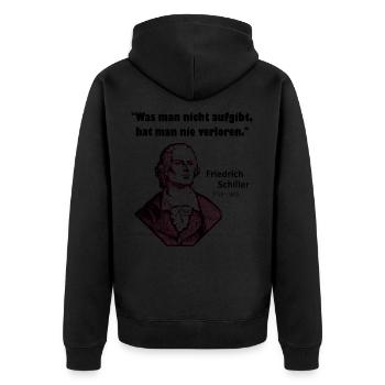 Zitat Schiller Aufgeben - Unisex Premium Bio Zip Hoodie - Schwarz - Hinten - Nico (187cm)