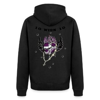 Wien 10 Viola - Unisex Premium Bio Zip Hoodie - Schwarz - Hinten - Nico (187cm)