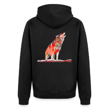 wolf - Unisex Premium Organic Zip Hoodie - black - Back - Nico (187cm)