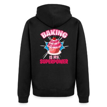 Backen Bäckerin Kuchen Gebäck Cupcake Geschenk - Unisex Premium Bio Zip Hoodie - Schwarz - Hinten - Nico (187cm)