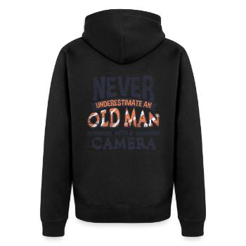 Kamera Opa - Unisex Premium Bio Zip Hoodie - Schwarz - Hinten - Nico (187cm)