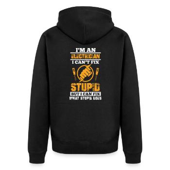 Elektriker - Unisex Premium Bio Zip Hoodie - Schwarz - Hinten - Nico (187cm)