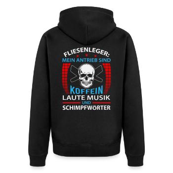Fliesenleger Spruch - Unisex Premium Bio Zip Hoodie - Schwarz - Hinten - Nico (187cm)