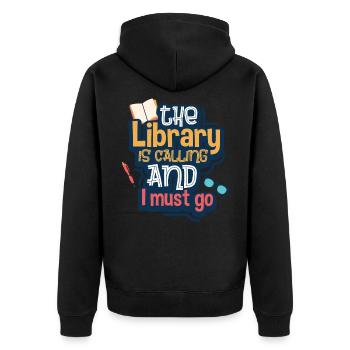 Read books - Unisex Premium Organic Zip Hoodie - black - Back - Nico (187cm)