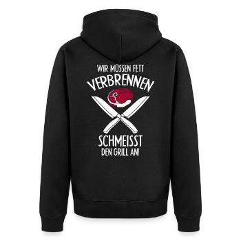 Grillmeister Metzger - Unisex Premium Bio Zip Hoodie - Schwarz - Hinten - Nico (187cm)