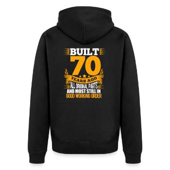 70th Birthday - Unisex Premium Organic Zip Hoodie - black - Back - Nico (187cm)