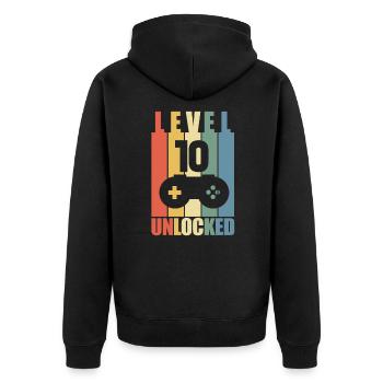 Level 10 - Unisex Premium Bio Zip Hoodie - Schwarz - Hinten - Nico (187cm)