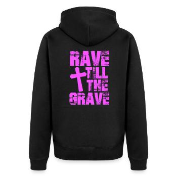 Rave - Unisex Premium Bio Zip Hoodie - Schwarz - Hinten - Nico (187cm)