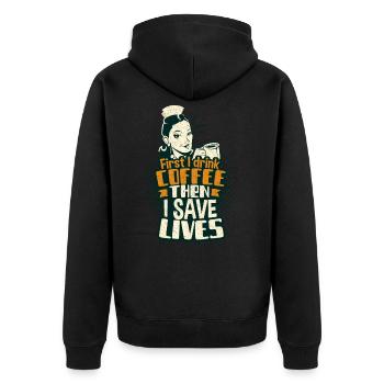Krankenschwester - Unisex Premium Bio Zip Hoodie - Schwarz - Hinten - Nico (187cm)