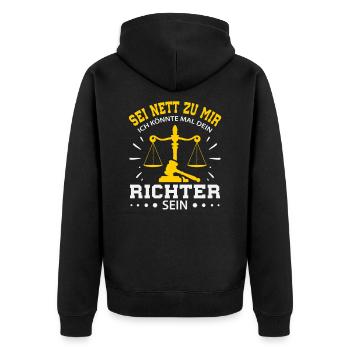 Jura Student Richter - Unisex Premium Bio Zip Hoodie - Schwarz - Hinten - Nico (187cm)